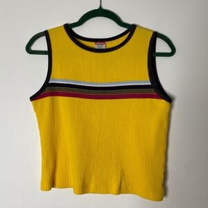Y2K VINTAGE UNIONBAY Yellow Cotton Stripe Ribbed Cropped Knit Tank Large